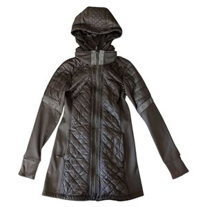 Athleta Quilted Hooded Ski Jacket - Olive Green Size: Small